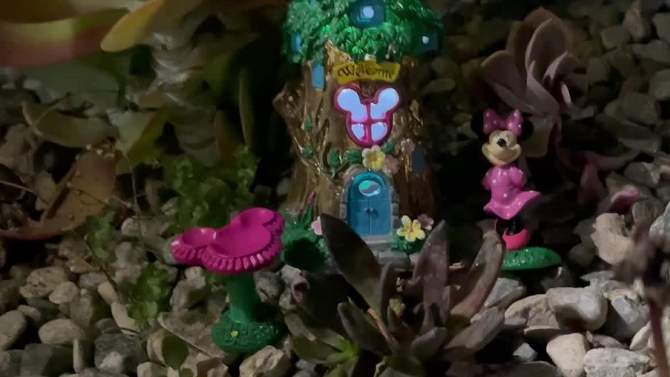 Disney Minnie Mouse Miniature Resin Garden Set with Solar Tree House, 2 of 7, play video
