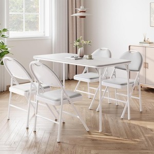 5-Piece Portable Folding Set - PU Upholstered Card Table & Chairs for Dining/Living Room/Office/Camping - 1 of 4