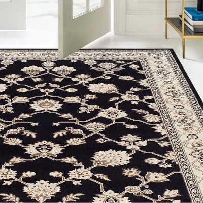 Black Floral Synthetic Traditional Indoor Area Rug