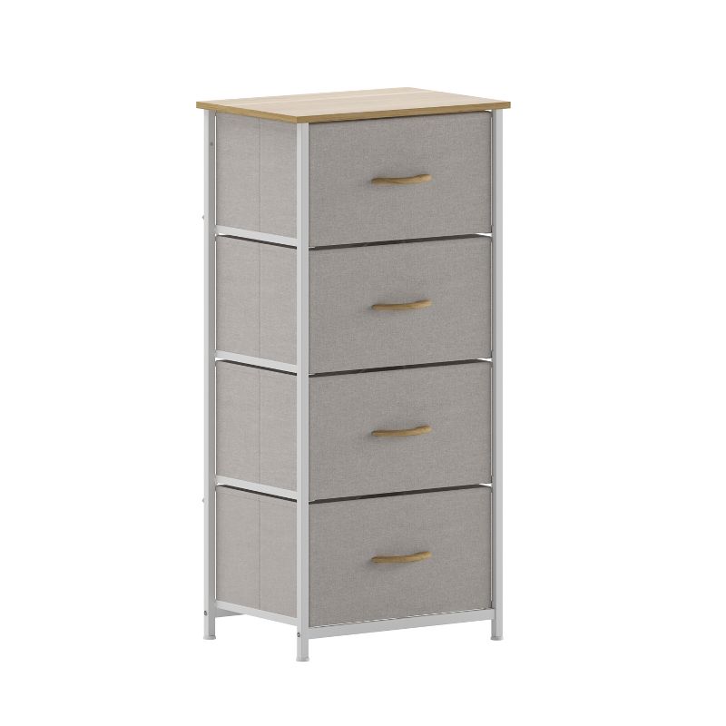 Emma and Oliver 4 Drawer Storage Dresser with Cast Iron Frame, Wood Top and Easy Pull Fabric Drawers with Wooden Handles, 1 of 12