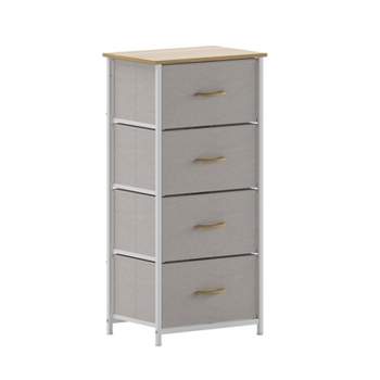 Flash Furniture Harris 4 Drawer Vertical Storage Dresser with Cast Iron Frame, Wood Top and Easy Pull Fabric Drawers with Wooden Handles
