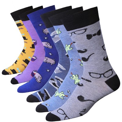 JAMES FIALLO Mens 6-Pairs Whimsical Fashionable Colorful Patterned Crew Dress Socks