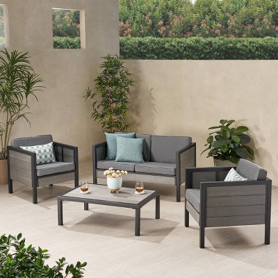 Jax 4pc Faux Wood Chat Set - Gray/ Gray - Christopher Knight Home