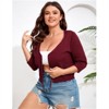Clearlove Women's V-Neck Tie Front Shrug 3/4 Sleeve Rib-Knit Cardigan Sweater Crop Top - 4 of 4