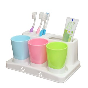 Basicwise Family Size Toothbrush and Toothpaste Holder with 3 Cups - 1 of 4