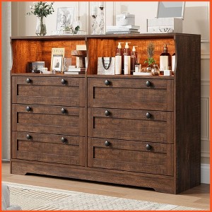 Homhougo Dresser for Bedroom, Large Dresser with 6 Drawer, 55 Inch Tv Stand Dressers, Wide Dressers & Chests of Drawers Antique Dark Color - 1 of 4