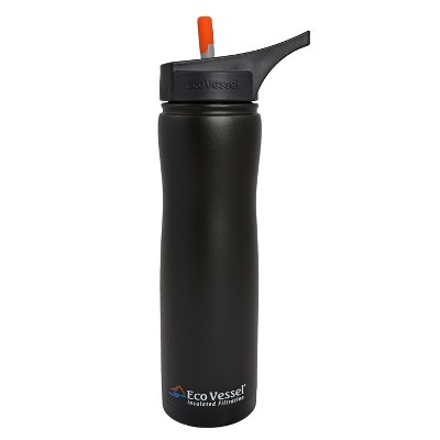 Eco Vessel Aqua Vessel Black Shadow Stainless Steel Insulated 24 Ounce Filtration Water Bottle