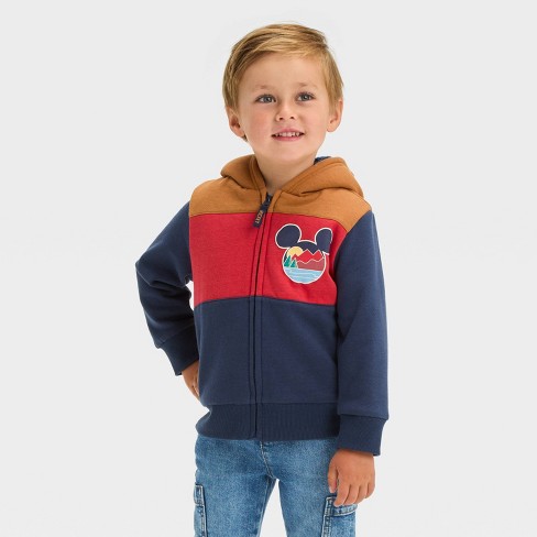 Toddler Boys Disney Mickey Mouse Faux Shearling Hood Zip Up Sweatshirt Blue 12M