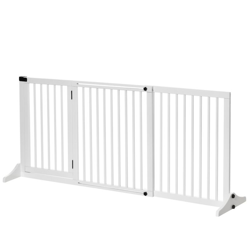 PawHut Adjustable Wooden Pet Gate, Freestanding Dog Fence for Doorway Hall, 3 Panels w/ Safety Barrier Lockable Door, 4 of 7