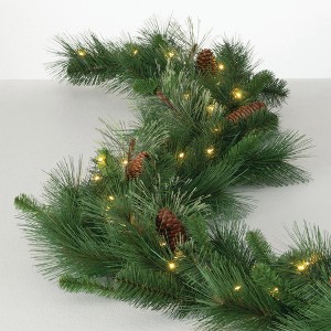 Sullivans Artificial 9' LED Mixed Pine Christmas Garland with Pinecones, Green, Indoor Christmas Decor - 1 of 4