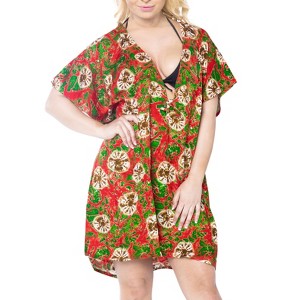 HAPPY BAY Women's Summer Bathing Suit Cover-up Mini Wrap Dresses for Women X-Large-XX-Large Red Tie Dye Design - 1 of 3