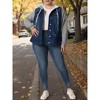 Agnes Orinda Women's Plus Size Denim Hood Layered Drawstring Fall Winter Button Pockets Jean Jackets - 2 of 4