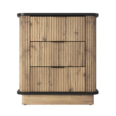 TiramisuBest Natural Elegance - Solid Wood Texture Three-Drawer Side Cabinet - Black MDF Design