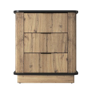TiramisuBest Natural Elegance - Solid Wood Texture Three-Drawer Side Cabinet - Black MDF Design - 1 of 4