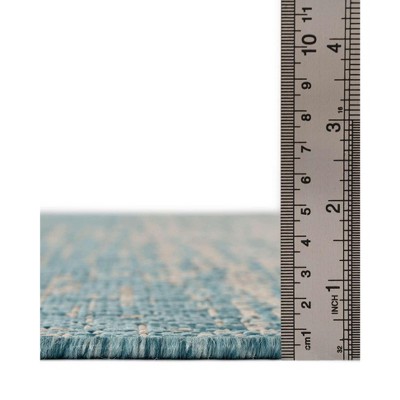 Aqua Blue Synthetic Flat Woven Outdoor Rug, 6' x 9'
