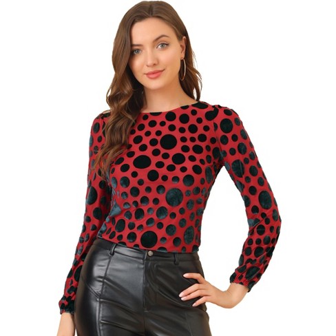 Allegra K Women's Polka Dots Burn-out Long Sleeve Velvet Top Red Large :  Target