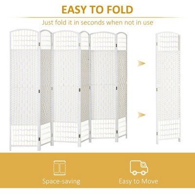 White 6-Panel Handwoven Folding Privacy Screen