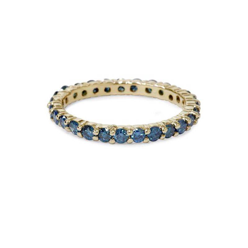 Pompeii3 1 1/2ct Round Treated Blue Genuine Diamond Eternity Wedding Ring 14K Yellow Gold, 4 of 6