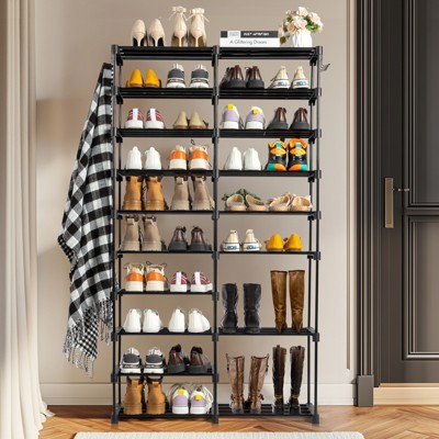 KTMBDW Double Row 10-Tier Shoe Rack, Non-Woven Fabric Storage Organizer, 40 Pairs Space-Saving Shoe Tower