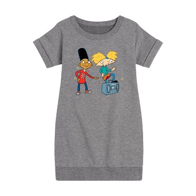 Girls' - Hey Arnold! - Ha Air Guitar Graphic Short Sleeve Fleece Dress