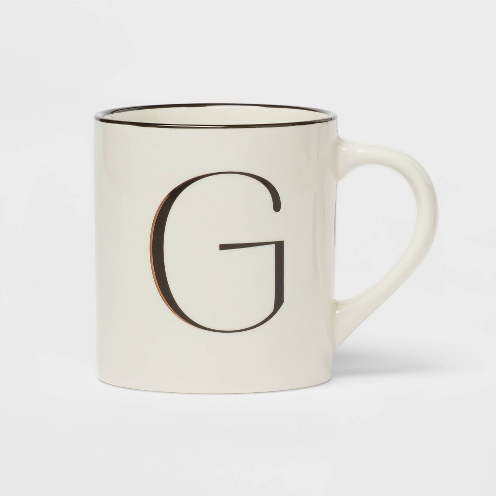 Photos - Glass 16oz Stoneware Monogram G Mug Ivory - Threshold™