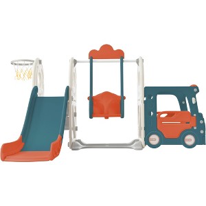 Garvee Kids Swing Slide Set with Bus Play, Freestanding Climber Slide Playset with Basketball Hoop for Boys Girls Birthday Christamas Gift - 1 of 4