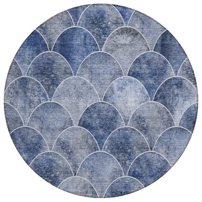 Denim Blue And Gray Abstract Washable Indoor Outdoor Area Rug