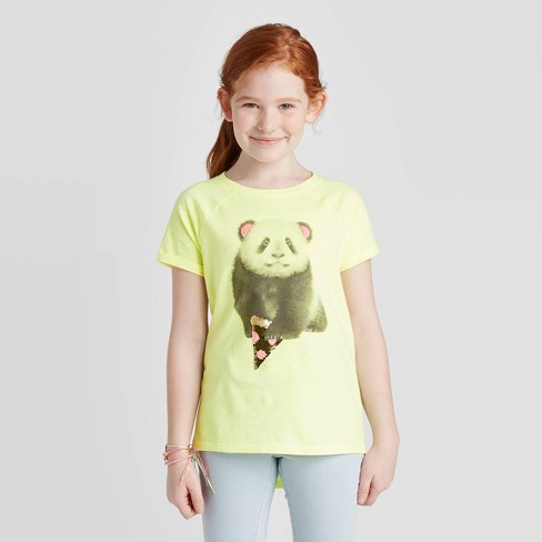 Wonderbaar Girls' Short Sleeve Flip Sequin Panda T-Shirt - Cat & Jack™ Lime L PO-64