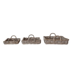 Storied Home Decorative Woven Rattan Trays with Handles, Natural, Set of 3 - 1 of 2