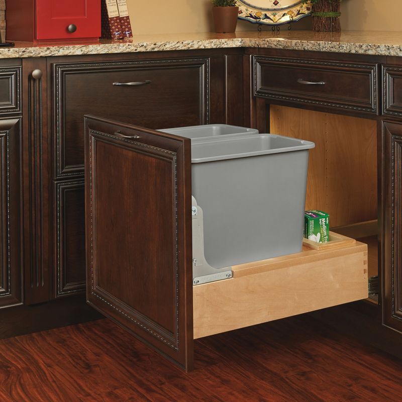 Rev-A-Shelf Double Maple Bottom Mount Kitchen Pullout Trash Can Waste Container with Soft Open & Close Slide System, 3 of 8