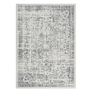 Washable Vintage Floral Distressed Rug Non Slip Low Pile Rug Soft Throw Floor Cover Foldable Indoor Carpet for Living Room Bedroom Playroom Nursery - 1 of 4