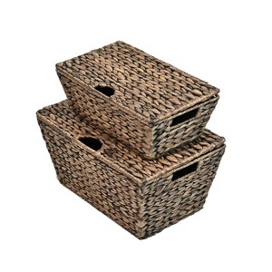 happimess Wilder Classic Farmhouse Woven Hyacinth Rectangular Storage Baskets with Lids and Handles - 1 of 4
