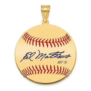 Black Bow Jewelry 14K Gold Plated Eddie Mathews Signature MD Enamel Baseball Pendant - 1 of 4