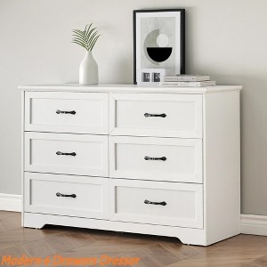 White Versatile Modern 6 Drawers Dresser, Chest of Drawers Closet Organizers and Storage Clothes - 1 of 4