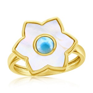 Caribbean Treasures Sterling Silver, Larimar & MOP Flower Ring  - Available Sizes:  9 ,  8 ,  7 ,  6 - 1 of 3