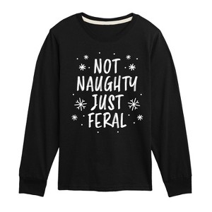 Boys' Instant Message Not Naughty Just Feral Long Sleeve Graphic T-Shirt - Black - Small - 1 of 4