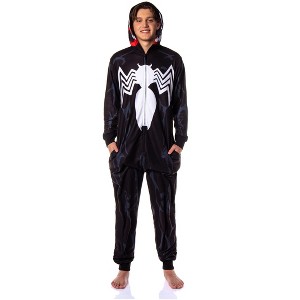 Seven Times Six Marvel Costume Venom Union Suit Adult One Piece Hooded Pajamas Black - 1 of 4