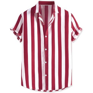 Lars Amadeus Men's Stripe Short Sleeved Color Block Button Down Beach Shirt - 1 of 4