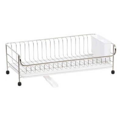 Compact White Stainless Steel Dish Rack with Drain Spout
