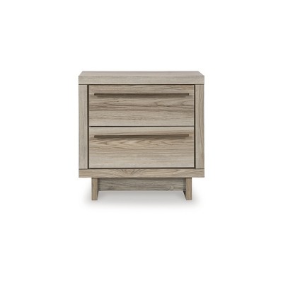 Beige Transitional 2 Drawer Nightstand with USB & Wireless Charging