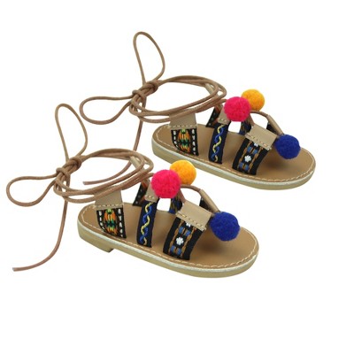 Sophia’s Strap Pom-Pom Sandals for 18” Dolls, Tan