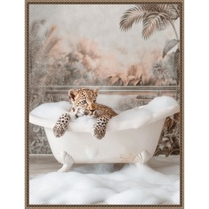 Amanti Art Leopard Bubble Delight by Niky Rahner Framed Canvas Wall Art - 1 of 4