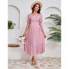 Clearlove Women's Floral Long Dress V Neck Short Sleeve Ruffle Tiered Layered Swing Dresses - Pink,Small - 4 of 4