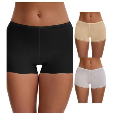 INSPIRE CHIC Ladies' Seamless Ice Silk Lace Trim Slip Shorts for Under Dresses Boyshorts 3 Packs