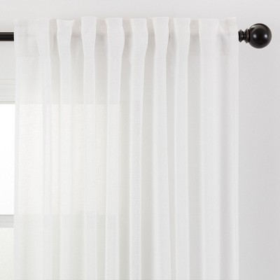 White Faux Belgian Flax Semi-Sheer Window Curtain Panels, 52 x 63 Inches