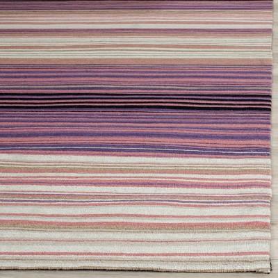 Handmade White and Lilac Wool Flat Woven Rug, 5' x 8'