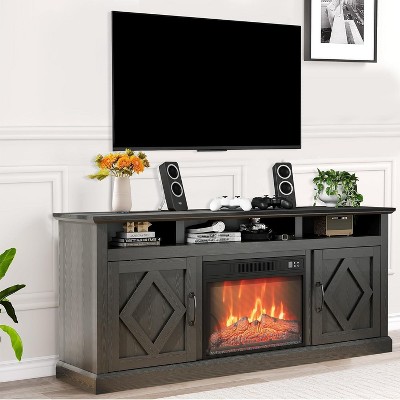 Homhougo Electric Fireplace TV Stand for up to 65", Entertainment Center with 23" Electric Fireplace Remote Control, TV Console Stand Cabinet, Black