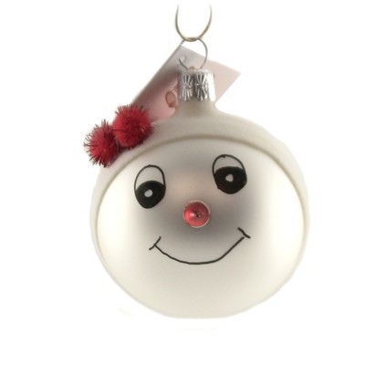 Golden Bell Collection 2.75" Snowman With Red Pom Hat. Glittered Ornament  -  Tree Ornaments