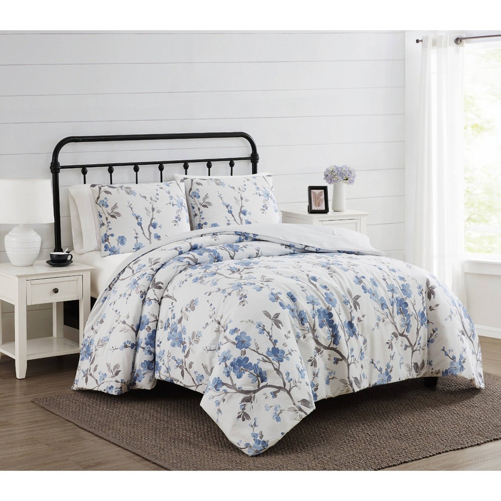 Photos - Duvet 2pc Twin/Twin Extra Long Kasumi Floral Comforter Set Blue/White - Cannon
