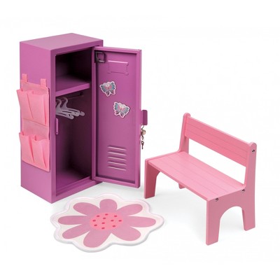 18" Purple and Pink Steel Doll Locker Set with Bench and Rug